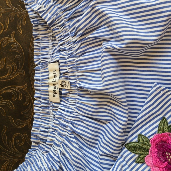 Girls Speed Limit Beautiful Off the Shoulder  Blouse, Size Large (14/16), blue - Picture 3 of 4